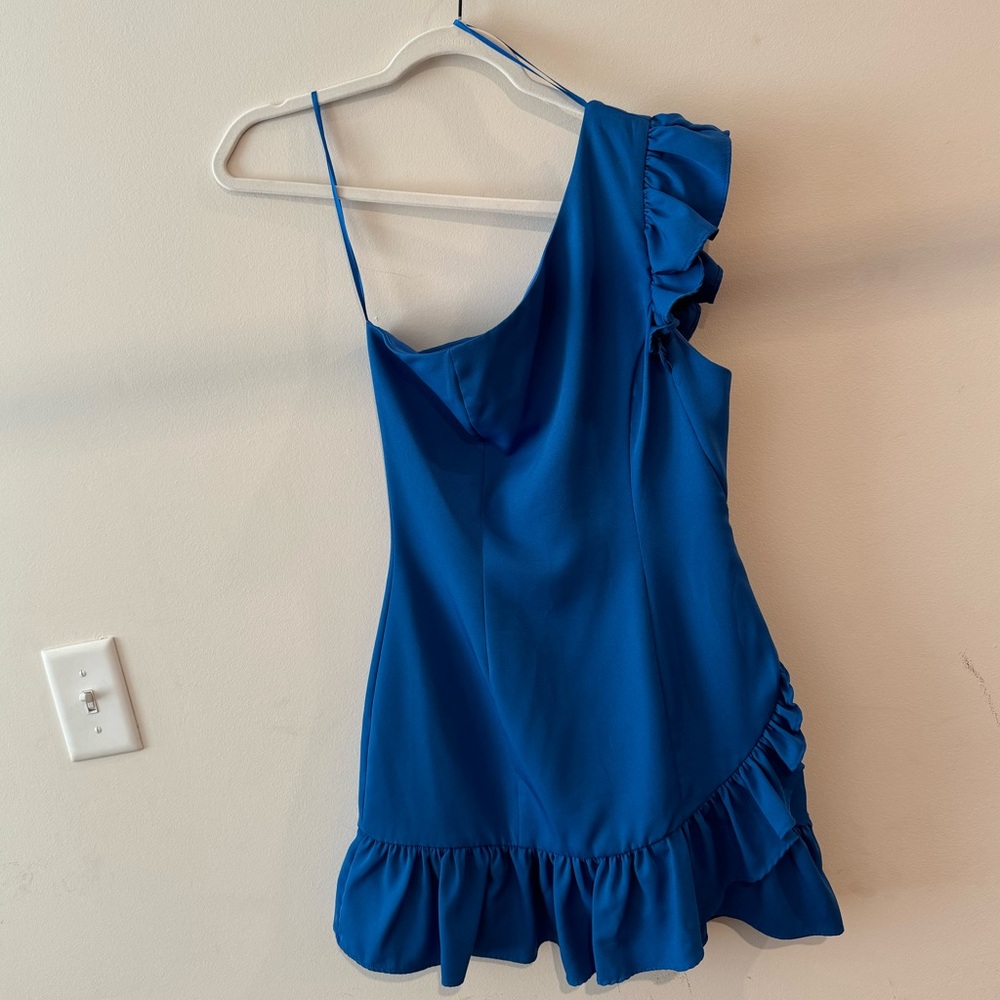Blue Ruffle Cocktail Dress - Picture 2 of 3